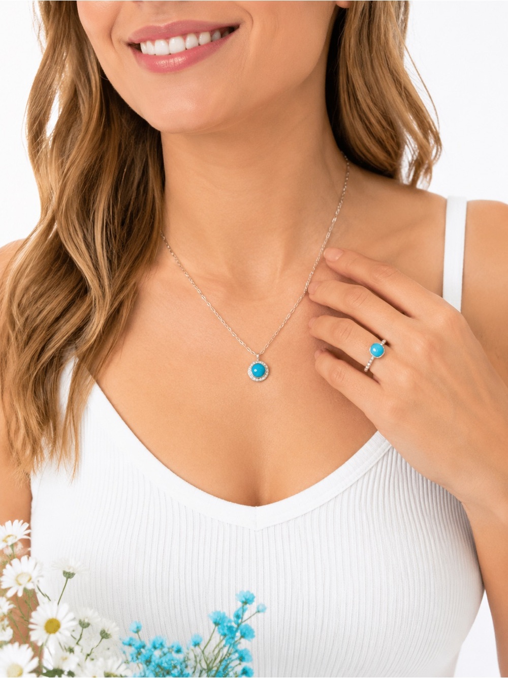 Lia Sophia Necklace & Ring Candy Dot Blue Resin Bead Crystal Accents Silver Tone